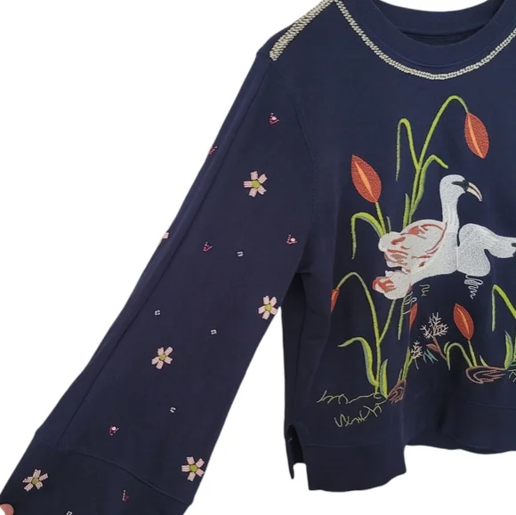 Anthropologie Swan Lake Embroidered & Bead Embellished Crewneck Sweatshirt - Picture 6 of 11
